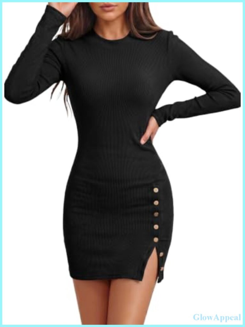 Long Sleeve Ribbed Knit Ruched Mini Bodycon Dress Women